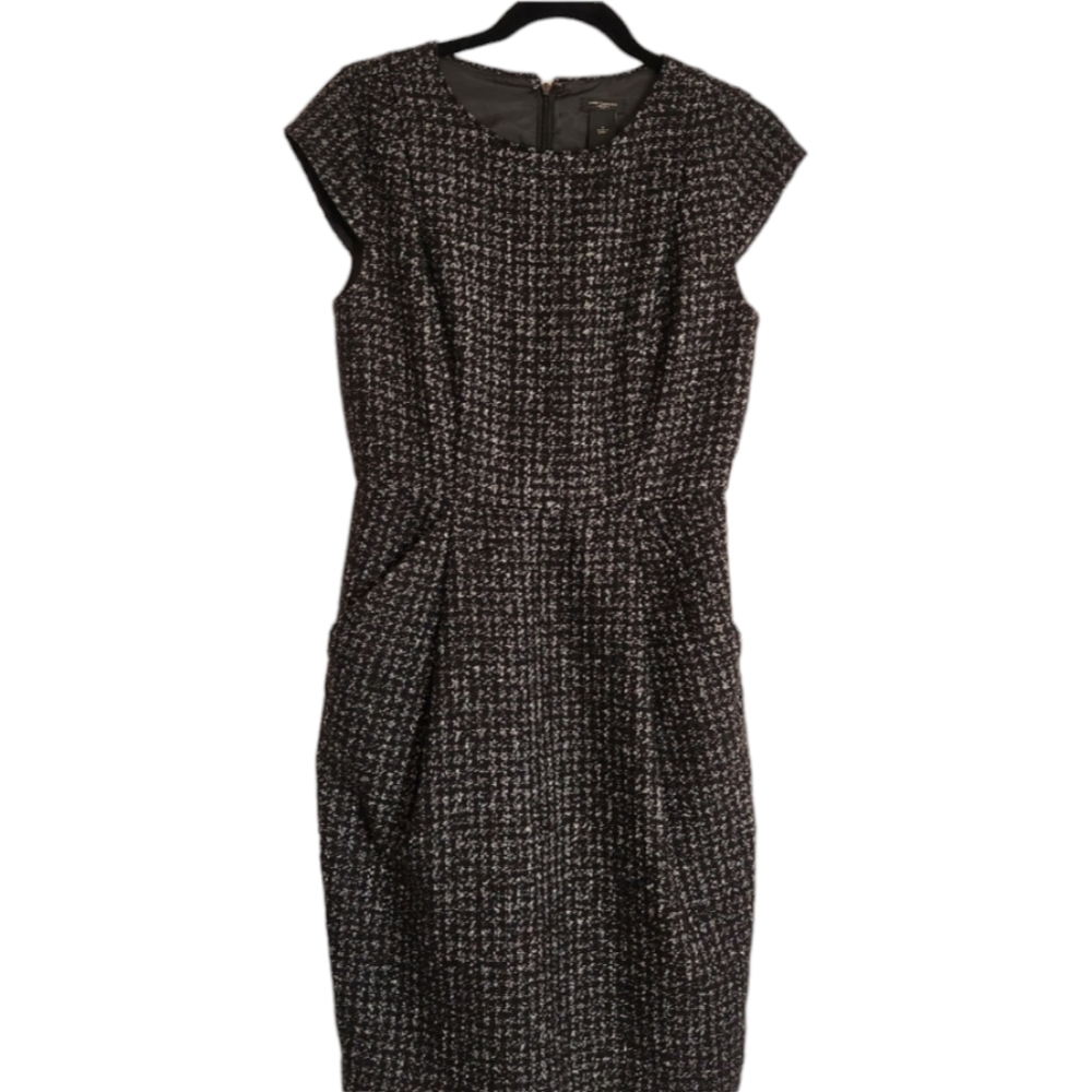 Ann Taylor Factory Tweed Dress Black White Cap Sleeve Knee Length Sz: 4 Pockets